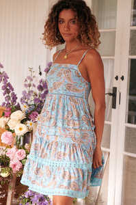 Meilleure vente Robe courte d'été imprimée bohème col carré à volants Mini: longueur Party Wear - Product Image 4