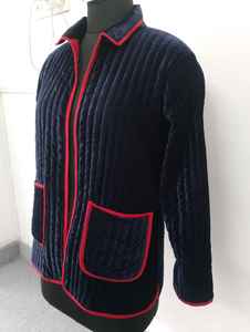 เสื้อแจ็กเก็ตกำมะหยี่สีน้ำเงินเข้มพร้อมกระเป๋าด้านหน้า, เสื้อเบลเซอร์ฤดูหนาวน้ำหนักเบาทำด้วยมือ - Product Image 3