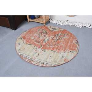 Alfombra de 4,2x4 pies, Alfombra Redonda Vintage, Alfombra Abstracta Naranja - Product Image 2