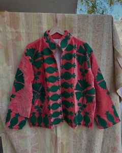 Women's Spring Casual Dress <b>Jacket</b> Floral Embroidery <b>Ladies</b> Suzani Beads <b>JACKET</b> Handcrafted Indian <b>Velvet</b> Silk Cashmere Lining - Product Image 3