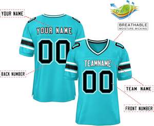 Sublimación Impreso Camisetas de fútbol americano Ropa deportiva OEM Secado rápido Transpirable Malla de poliéster Manga Rayas Logo Números - Product Image 6