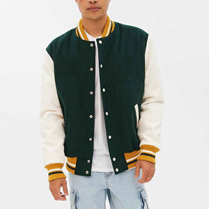 Nueva chaqueta de béisbol con letras de chenilla bordadas de diseño de moda personalizado, manga de cuero genuino, tela de lana, informal para la universidad - Product Image 4