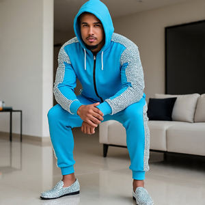 ชุดวอร์มประดับพลอยเทียมมีซิปชุดวอร์มสองชิ้นสำหรับผู้ชายเสื้อแจ็กเก็ตซิปแวววาว - Product Image 4