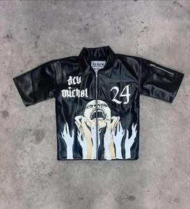 Comfortable men <b>leather</b> <b>shirt</b> with button closure, premium stitch finish for a bold look. - Product Image 5