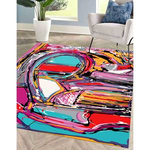 Alfombra Colorida con Diseño Abstracto de Grafiti: Alfombra Moderna con un Toque Artístico, Alfombra Suave con Pelo Largo - Product Image 3
