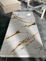 Panel de Pared de PVC con Vetas Naturales, Lámina de Mármol UV Blanco Dorado MORLENX