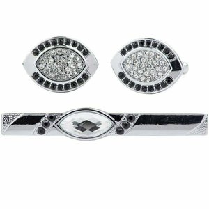 Vittorio Vico Rhinestone Fashion Cufflinks & Tie <b>Bar</b> Set Silver <b>Accessories</b> with Elegant Setting Box - Product Image 4