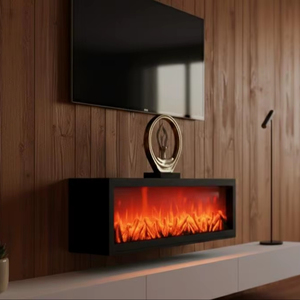 Caja Negra Eléctrica con Efecto de Llama Ambiental |   Lámpara de Acento Moderna para Chimenea Larga |   Elegante Chimenea de Pared - Product Image 3