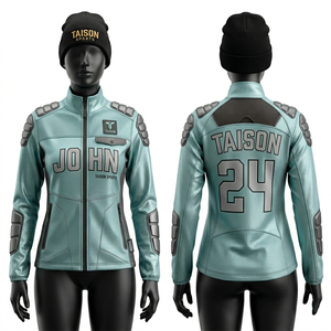 Chaqueta de Entrenamiento de Fútbol Americano para Mujer, 340 GSM, Poliéster y Spandex, Felpa, Azul Marino, Paneles Blancos y Dorados, Logotipo Personalizado - Product Image 6