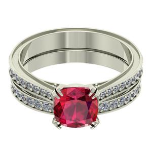 แหวนทองคำ14 K ประดับเพชรสีแดงประดับด้วยเม็ดเพชรรูปทรงเบาะ - Product Image 2