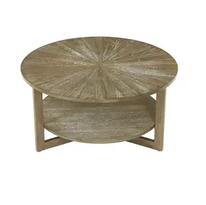 Nueva mesa de centro con acabado de lavado blanco antiguo, mesa de centro redonda de madera Natural para el hogar para decoración de sala de estar