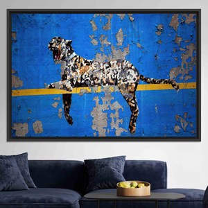 Elegant Banksy Leopard Graffiti Print Canvas Artwork - Modern Decor,<b>BLACK</b> <b>FRAMED</b> CANVAS - Product Image 1