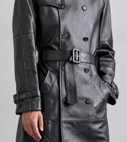 Manteau trench en cuir véritable noir pour homme, grande taille, ceinturé, long, imperméable, respirant, écologique, style vintage, réversible