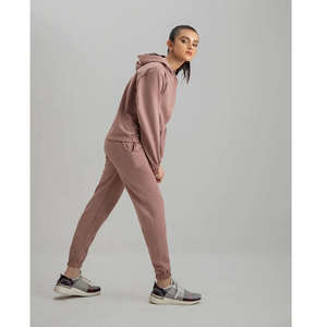 Ensembles de survêtements tricotés décontractés d'hiver pour femmes, deux pièces, respirants, à capuche, motif uni, polyester+spandex, vente en gros - Product Image 3