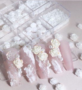 6 Grilles Rose <span class=keywords><strong>Blanc</strong></span> Fleur Nail Charms Coréen Pièces <span class=keywords><strong>Noir</strong></span> NailArt Cravate Décoration Kawaii Accessoires Manucure Fournitures Polymère Argile - Product Image 2