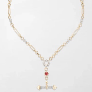 Orbed <b>Pink</b> Tourmaline T-Bar Chain With 337 Round Lab Grown Diamonds 2.26 Carat GH-VS In 14K Yellow Gold High Demand Jewellery - Product Image 2