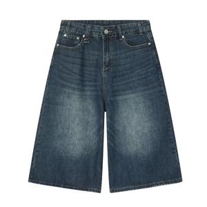 Short en jean 100% coton pour hommes coupe décontractée extensible élastique respirant solide bleu/noir mi-vêtements de travail à cordon de serrage décontracté pour - Product Image 1