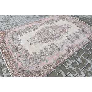 Turkish Large Rug 5.5x9.2 ft, Pink <b>Brown</b> Plants & trees Rug <b>Wool</b> - Product Image 2