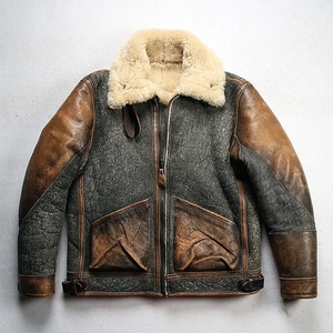 Hiver Haute Qualité Plus Size Vintage Véritable Manteau en Cuir de Mouton Shear-ling Bomber Jackets - Product Image 6