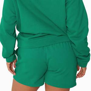 Distressed Wholesale <b>Hoodies</b> Custom Crop <b>Zip</b> <b>up</b> Oversized Cropped <b>Black</b> Hoodie and Sweat Pants Shorts Set Women Manufacturer - Product Image 5