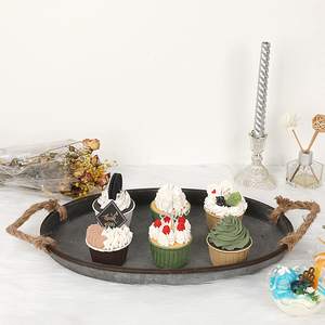 Plateau ovale en métal galvanisé avec poignées en corde, pour la maison, l'hôtel, le bar, les mariages, les occasions, nouveaux designs, pour les acheteurs commerciaux, fait main - Product Image 3