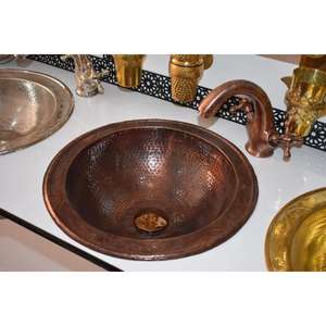 Fregadero de cobre antiguo, recipiente redondo, estilo Vintage, artesanías de Metal, lavabo de baño de cobre 100%, fregadero bajo encimera, precio al por mayor - Product Image 4