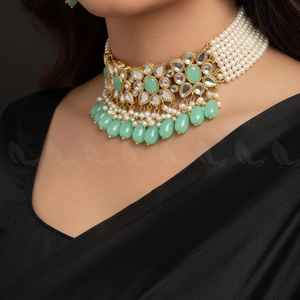 Handmade Choker Necklace <b>Set</b> White <b>Pearls</b> Stones for Weddings Engagements Anniversaries Parties Great Gift Idea - Product Image 4