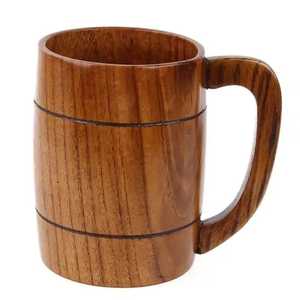 Tazas de cerámica de madera de acacia hechas a mano con bandeja, diseño creativo, jarra económica para fiestas para tazas de café y cerveza - Product Image 2