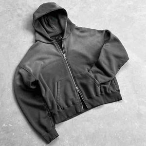 Sudadera con Capucha de Forro Polar Sólido para Invierno, Lavado Ácido, Impresión Digital Personalizada para Fabricantes, Estilo Vintage con Doble Cremallera para Hombre - Product Image 5