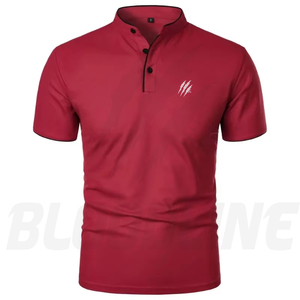 Camisa de Manga Corta para Hombre Bloodline, Color Sólido, Tejido de Punto, Transpirable, Algodón 220g, Corte Regular Formal, Rojo - Product Image 1