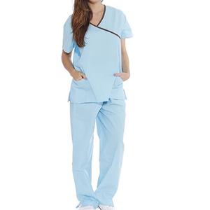 Uniformes hospitaliers les plus vendus gommages médicaux décontractés pour femmes ensembles d'uniformes d'allaitement à broderie personnalisée et à manches courtes - Product Image 1