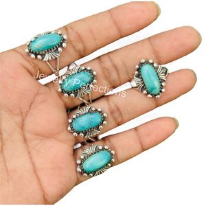 Wholesale 925 Sterling Silver Plated Natural Tibetan <b>Turquoise</b> <b>Rings</b> Handmade Fine Steel Jewelry Bulk Latest Trending Fashion - Product Image 3