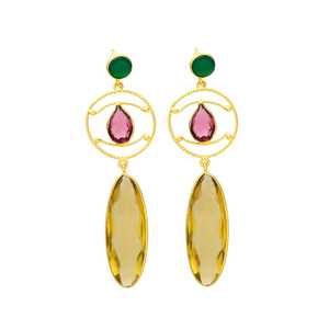 New Arrival <b>Gold</b> Designer Citrin and Pink Hydro Gemstone <b>Dangle</b> <b>Earring</b> - Product Image 1