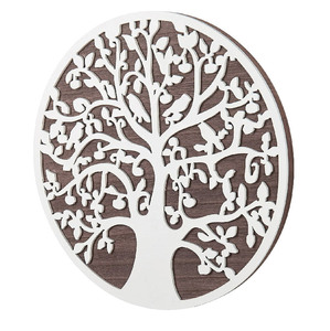 Sculpture murale en bois marron foncé et blanc découpé au laser de 12 pouces, arbre de vie, plaque d'art suspendue pour la décoration intérieure - Product Image 3