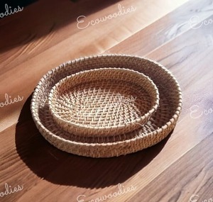 Plateau de service en rotin de bambou fabriqué à la main classique ensemble 2 paniers de Fruits tissés organisateur de cuisine rustique pour la décoration intérieure utilisation au Restaurant - Product Image 6