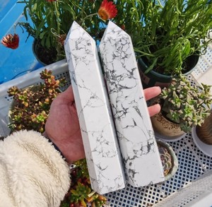 Large White Howlite <b>Crystal</b> Tower High Quality Natural Healing Gemstone Carved Fairy <b>Wand</b> for Home Decoration Feng Shui Engraved - Product Image 2