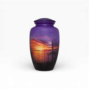 Urna Funeraria Color Atardecer Púrpura con Diseño de Muelle, Acabado de Color Intenso y Aspecto Conmemorativo Tranquilo - Product Image 1