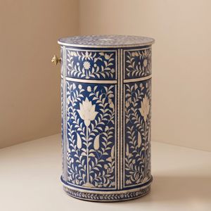 Handcrafted <b>Blue</b> Bone Inlay Round <b>Bedside</b> <b>Table</b> Luxury Nightstand for Bedroom Home Decor Wholesale Furniture - Product Image 4