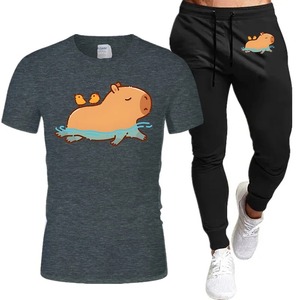 Summer Casual Tracksuit <b>Men's</b> <b>Funny</b> Capybara <b>T</b>-<b>Shirt</b> + Pants Suit Cartoon Short Sleeve Brand <b>Shirts</b> Jogging Male Sports Sets - Product Image 3