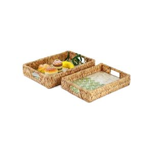 Ensemble de 2 plateaux de service rectangulaires incrustés de jacinthe d'eau au design de luxe pour vaisselle de restaurant tissée à la main du Vietnam - Product Image 4