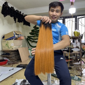Extensiones de cabello humano liso de hueso virgen, Color Naranja ombré, venta al por mayor - Product Image 3