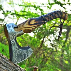 Hacha Vikinga Hecha a Mano con Acero de Alto Carbono, Mango de Acero de Grado Industrial, Funda de Cuero, para Campamento, Uso Diario y al Aire Libre - Product Image 6