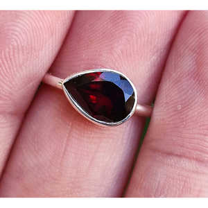 Handmade 925 Sterling <b>Silver</b> Women's Cute <b>Ring</b> Natural Red <b>Garnet</b> in Pear Shape January Birthstone Gift with Topaz As Main Stone - Product Image 4