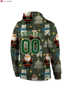 เสื้อกีฬาแบบสวมหัวมีฮู้ดเสื้อกีฬา3D คริสต์มาสสีเขียวสีเขียวระเหิดแบบกำหนดเอง - Product Image 6