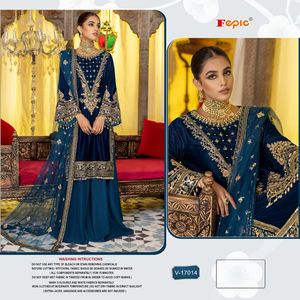 Ropa india y paquistaní de terciopelo bordado Salwar Kameez para festivales y bodas a granel - Product Image 6