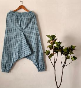 Pantalon sarouel taille haute décontracté et écologique pour hommes 100% coton léger en toile Joggers ample plat taille libre couleur foncée - Product Image 5