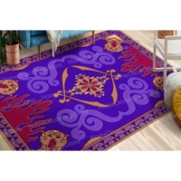 Tapis en laine imprimé Tapis volant d'Aladdin, motif patchwork, non tissé, doux avec envers en latex, violet, écologique, poils moyens