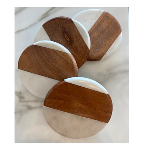 Dessous de verre en marbre et bois Dessous de verre à thé en bois d'acacia en marbre décoratif fait à la main écologique Vente personnalisée - Product Image 6