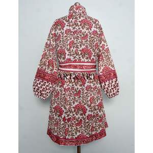 Robe d'été décontractée élégante pour femme en coton, col rond, manches longues bouffantes, taille naturelle, imprimé floral, longueur midi, style doux - Product Image 6