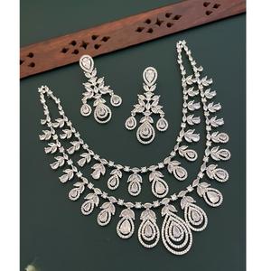 Luxe américain diamant Look ensemble Double couche collier boucles d'oreilles élégant en laiton pour la fête de mariage CZ Zircon diamant cadeau de mariage - Product Image 1